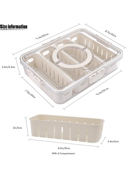 Kapaklı ve Kulplu Bölünmüş Servis Tepsisi, Portatif 4 Bölmeli Snack Kapları Snackle Box Kapaklı Snack Tepsisi (Yurt Dışından)