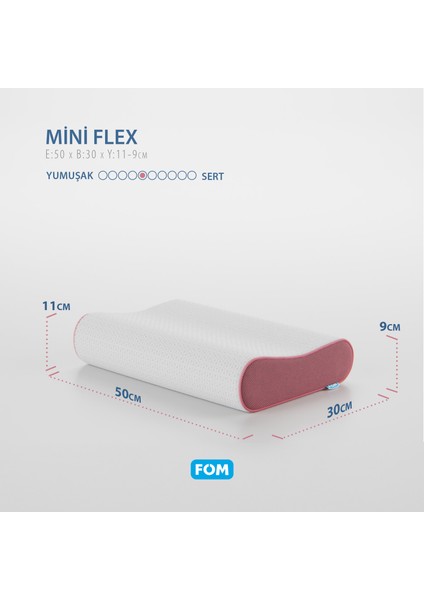 Mini Flex Visco Çocuk Ve Seyahat Uyku Yastık, Ortopedik, 50 X 30 X 11/9, Pembe