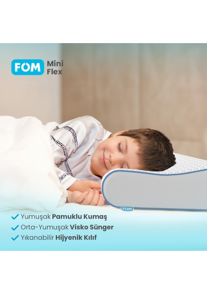 2'li Mini Flex Visco Çocuk Ve Seyahat Uyku Yastık Kampanyası, Ortopedik, 50 X 30 X 11/9, Beyaz