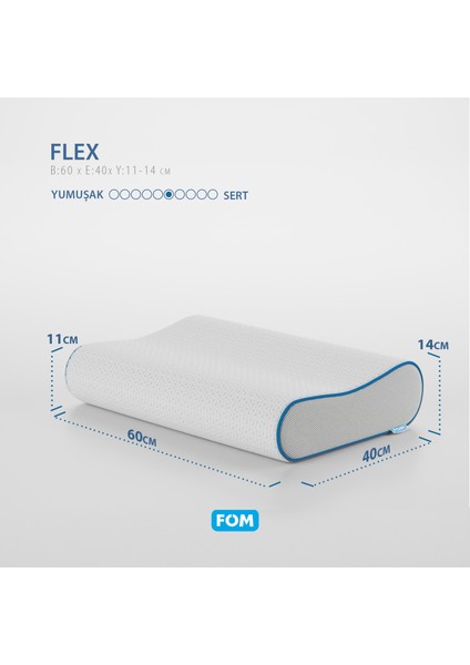 2'li Flex Tam Ortopedik Visco Konforlu Uyku Yastık Kampanyası, Ortopedik, 60 X 40 X 14/11, Beyaz