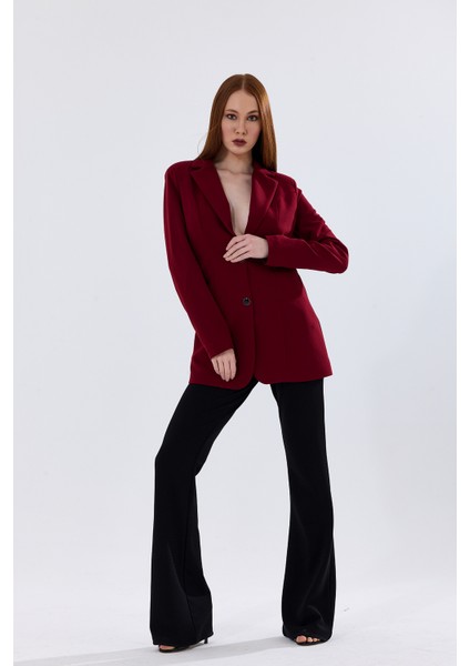 Astarlı Düğmeli Scuba Krep Ceket | CKT35446 Koyu Kırmızı modelleri