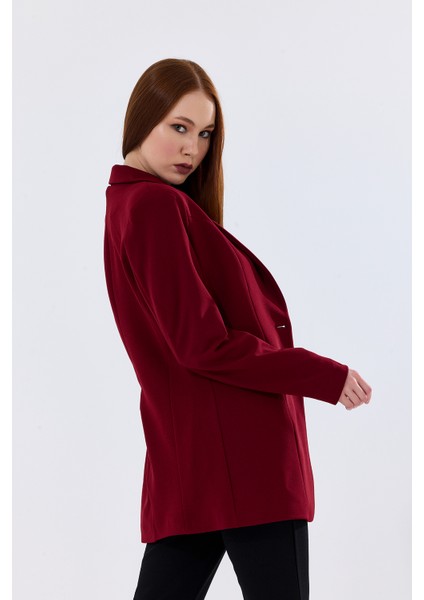 Astarlı Düğmeli Scuba Krep Ceket | CKT35446 Koyu Kırmızı indirimleri