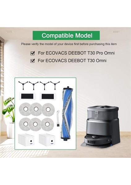 Ecovacs Deebot T30 Pro OMNI/T30 Omni Ana Yan Fırça Hepa Filtre Paspas Bezi Toz Torbaları Aksesuarları (Yurt Dışından) modelleri