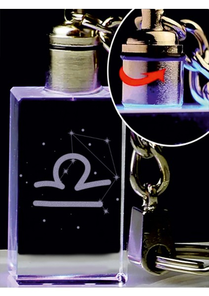 Terazi Burç Logolu Cam Anahtarlık, Işıklı Anahtarlık, 2d Patlatma Anahtarlık, LED Anahtarlık