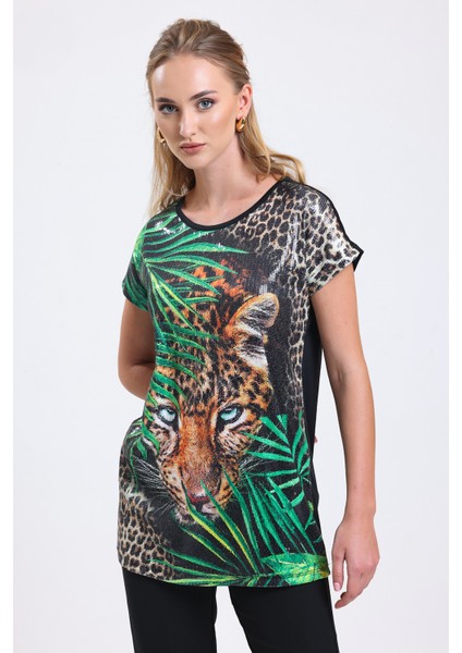 Dijital Baskılı Detaylı Payet Tunik | BLZ34628