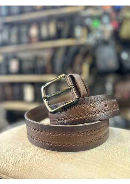 4 cm Deri Desenli Erkek Kemeri