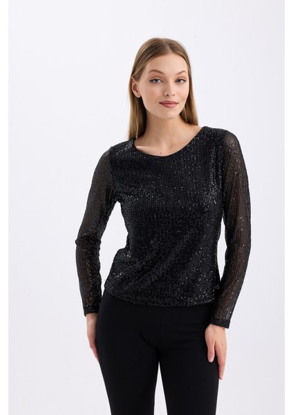 Içi Astarlı Pul Payet Abiye Bluz | BLZ35497