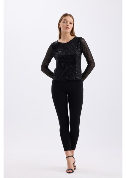 Içi Astarlı Pul Payet Abiye Bluz | BLZ35497
