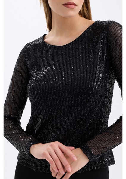 Içi Astarlı Pul Payet Abiye Bluz | BLZ35497