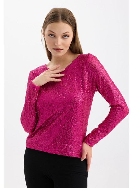 Içi Astarlı Pul Payet Abiye Bluz | BLZ35497