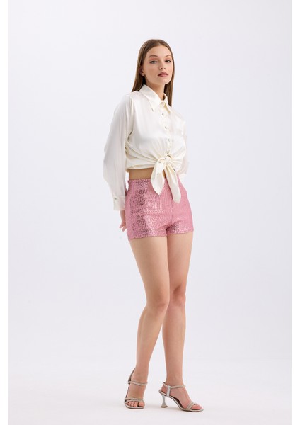 Beli Lastikli Içi Astarlı Zara Payet Abiye Şort | ŞRT35015 Pembe