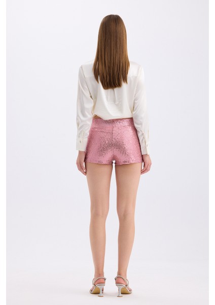 Beli Lastikli Içi Astarlı Zara Payet Abiye Şort | ŞRT35015 Pembe