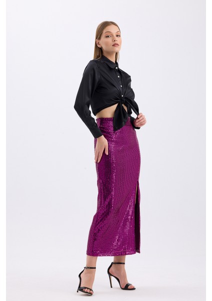 Beli Lastikli Içi Astarlı Zara Payet Abiye Etek | ETK35405 Fuşya modelleri