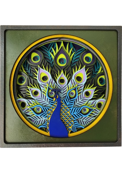 El Yapımı Üç Boyutlu Ahşap Tavus Kuşu Biblosu ve Duvar Dekoru