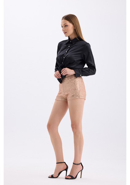 Beli Lastikli Içi Astarlı Zara Payet Abiye Şort | ŞRT35015 Somon