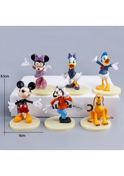 Anime Disney 6'lı Figür Seti Mickey Mouse ve Arkadaşları Sevimli Hediyelik Mini Figürler Masa Üstü Oyuncak Süs