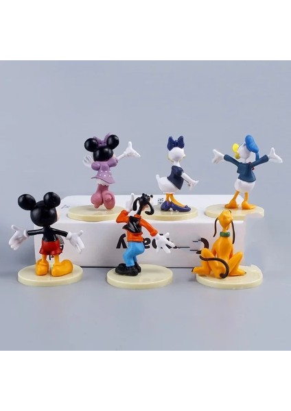 Anime Disney 6'lı Figür Seti Mickey Mouse ve Arkadaşları Sevimli Hediyelik Mini Figürler Masa Üstü Oyuncak Süs