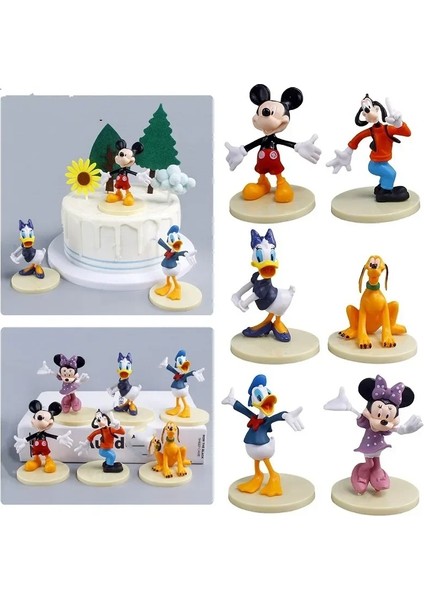 Anime Disney 6'lı Figür Seti Mickey Mouse ve Arkadaşları Sevimli Hediyelik Mini Figürler Masa Üstü Oyuncak Süs