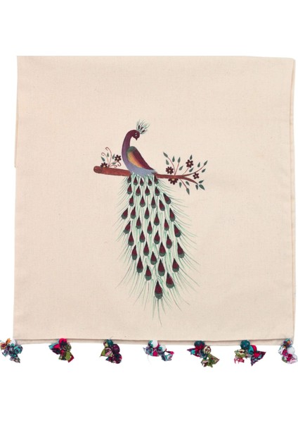 Tavus Kuşu Motifli El Boyama Runner