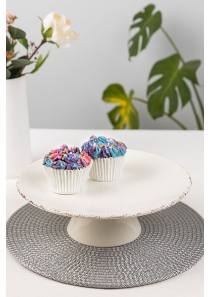 Antiquing Krem 26CM Ayaklı Servis Sunum Tabağı fiyatları