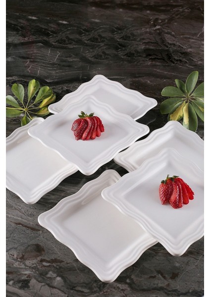 6'lı Beyaz Serenat Pasta Tabak Seti 19X19CM Pasta Tabağı