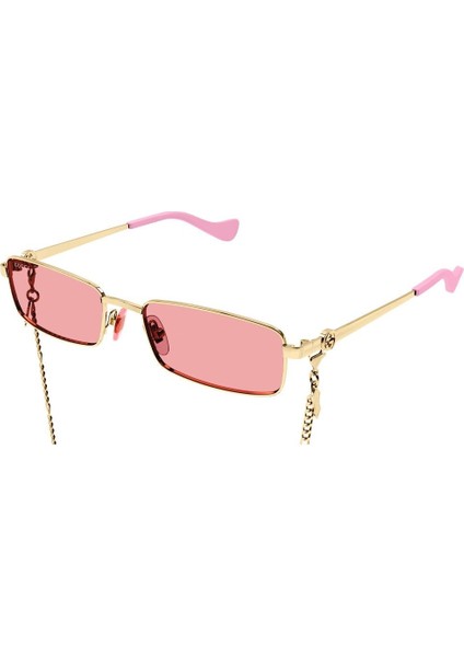 GG1600S 004 56-18 Unisex Pembe Mat Camlı Altın Metal Dikdörtgen Güneş Gözlüğü