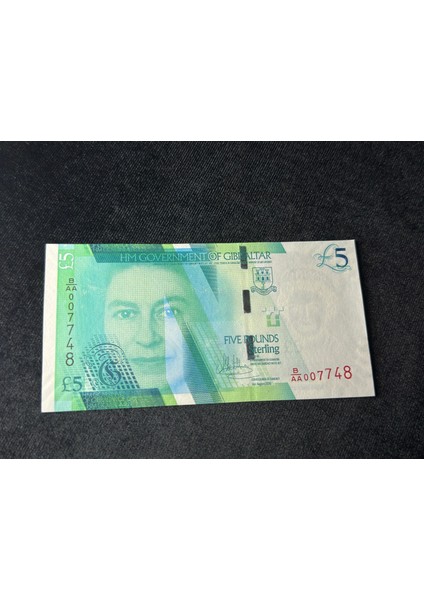 Cebelitarık Gibraltar 5 Pounds 2020 P42 Unc Çil Seri B/aa 007748 Çil