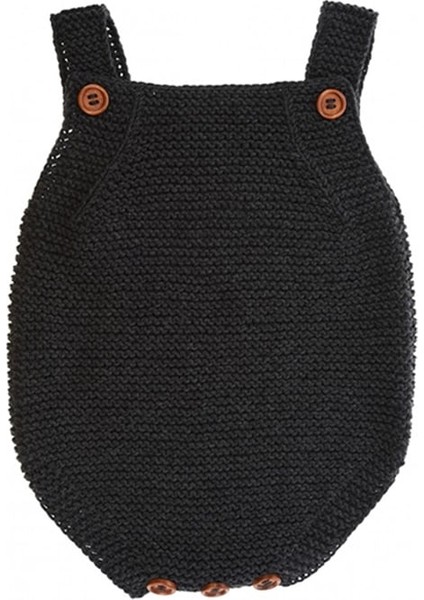 Koyu Gri Örgü Bebek Tulumu