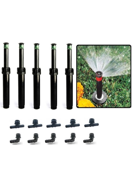 5 x Hunter Çim Sulama Sprey Fıskiye Kısa Gövde (7 cm) Psu-02 10-A (3 mt Yarıçap ) ve Ek Parçaları