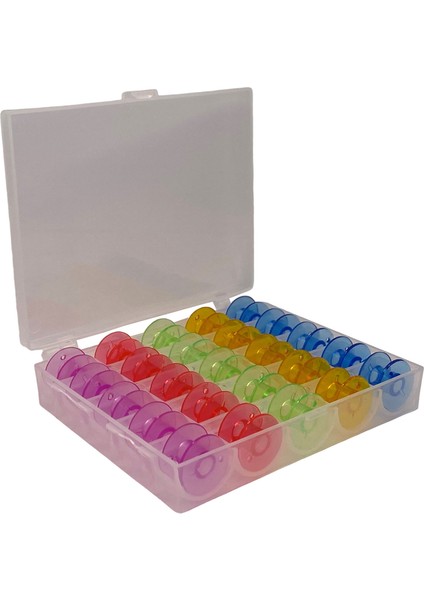 Ev Tipi Aile Dikiş Makinesi 25'li Şeffaf Masura Saklama Kutusu (25 Adet Masuralı)