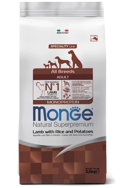 Dog Speciality Line Monoprotein Kuzu Etli Pirinçli ve Patatesli Tüm Irk Yetişkin Köpek Maması 2.5 kg