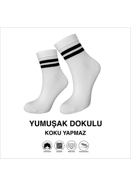 Yumuşak Dokulu Çizgili Likralı Yüksek Kalite Kadın Soket Çorap 6'lı Paket modelleri