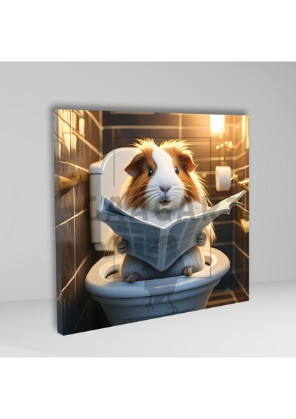 Tekli Kare Kanvas Banyo Tablosu Gazete Okuyan Sevimli Ginepig fiyatları