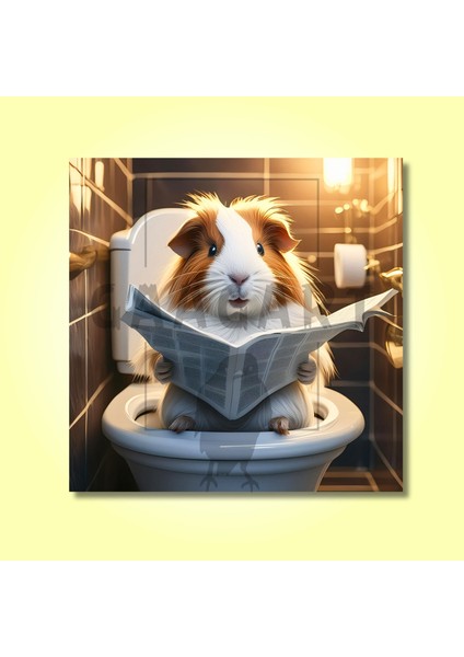 Tekli Kare Kanvas Banyo Tablosu Gazete Okuyan Sevimli Ginepig modelleri