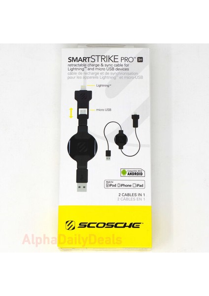 strikeLINE Lightning ve Micro USB Makaralı Şarj ve Senkronizasyon Kablosu (Siyah, 90 cm)
