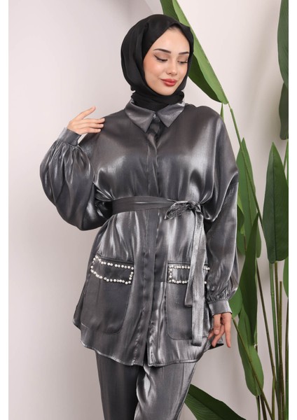 Füme Taşlı İncili Parlak Ceket Pantolon Takım modelleri