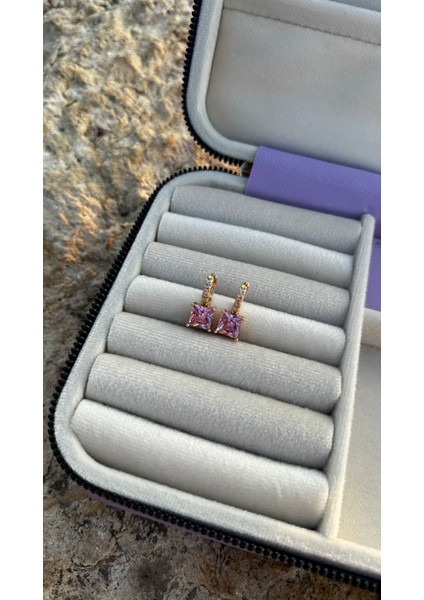 Vıp Pembe Zirkon Taş Küpe