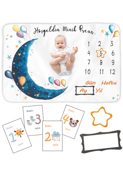 Bebek Hediye Aylık Fotoğraf Anı Battaniyesi, Erkek Bebek Yeni Doğan Baby Shower Bebek Doğum Hediyesi, Bebek Önlük ve Çerçeve Hediyeleri