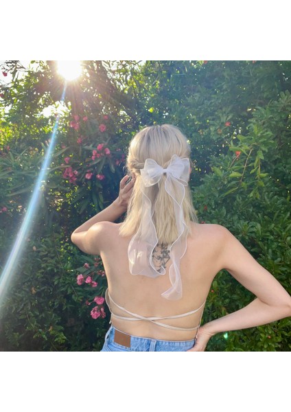 Beyaz Organze Fiyonk Otomatik Toka