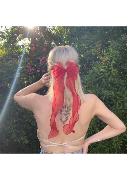 Kırmızı Organze Fiyonk Otomatik Toka