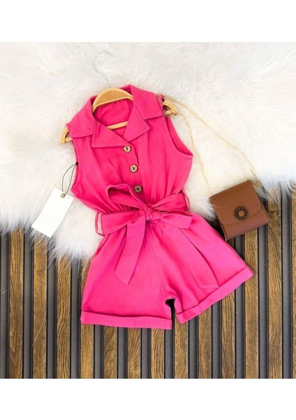 Kız Çocuk Gabardin Kumaş Pembe Tulum