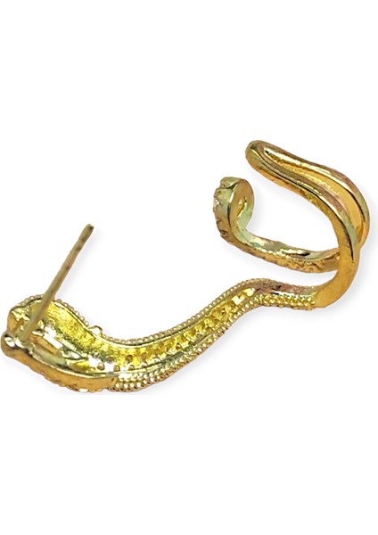 Earcuff Çelik Zirkon Taşlı Kaplan Model Gold Renk Kıkırdak Küpe