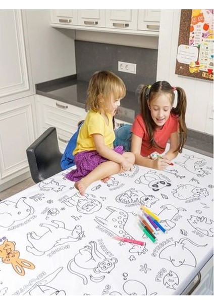 Eğitici Boyama Örtüsü 12 Li Renkli Kalem ile Gönderilir Makinada Yıkanabilir Su Geçirmez 100X150CM