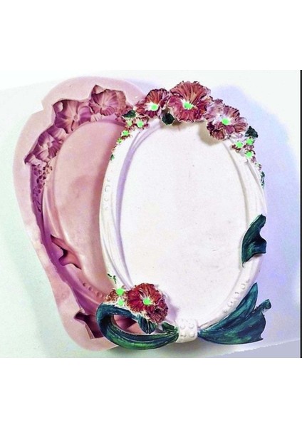 Çiçek Kabartmalı 19CM Çerçeve Silikon Kalıp K-056, Alçı Polyester Sabun Mum Kalıbı