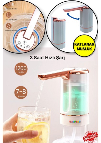 Zaman Ayarlı Katlanır Musluk 1200 Mah Bataryalı USB ile Şarj Olabilen Elektronik Damacana Su Pompası AK27YT0027