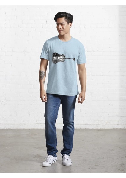 Orman Gölge Baskılı Bisiklet Yaka T-Shirt
