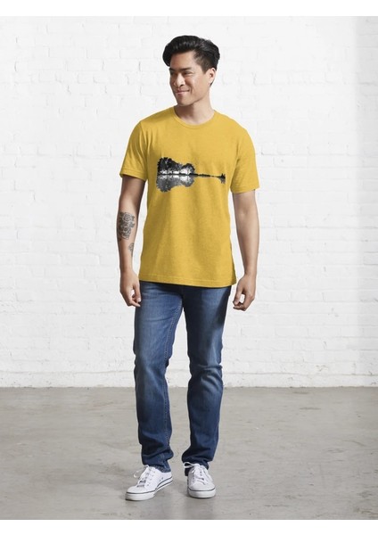 Orman Gölge Baskılı Bisiklet Yaka T-Shirt