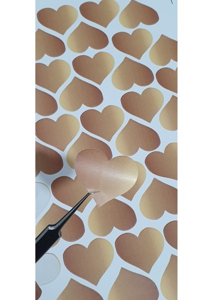 Yapışkanlı Kalp Şekilli Gold Sticker Etiket Hediye Paketleme ve Zarf Etiketi 42 Adet