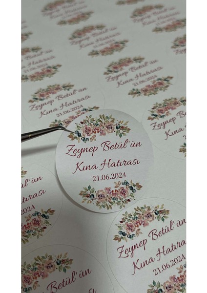 Kına Hatırası Yuvarlak Etiket 4x4 cm 108 Adet