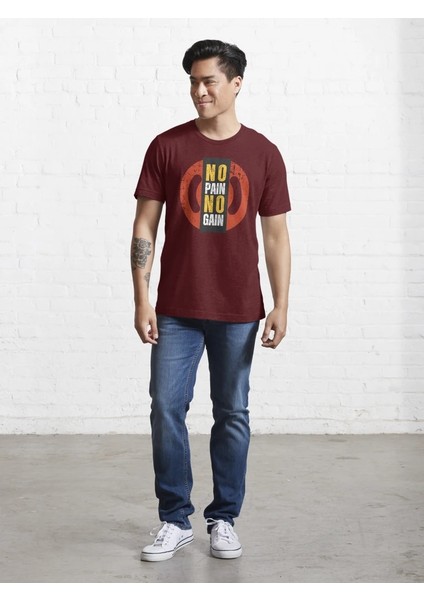 No Pain Baskılı Bisiklet Yaka T-Shirt
